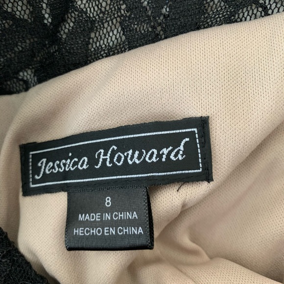 -Jessica Howard black 2 pc  sleeves dress & long sleeveless cover up lace size 8 - Picture 11 of 16